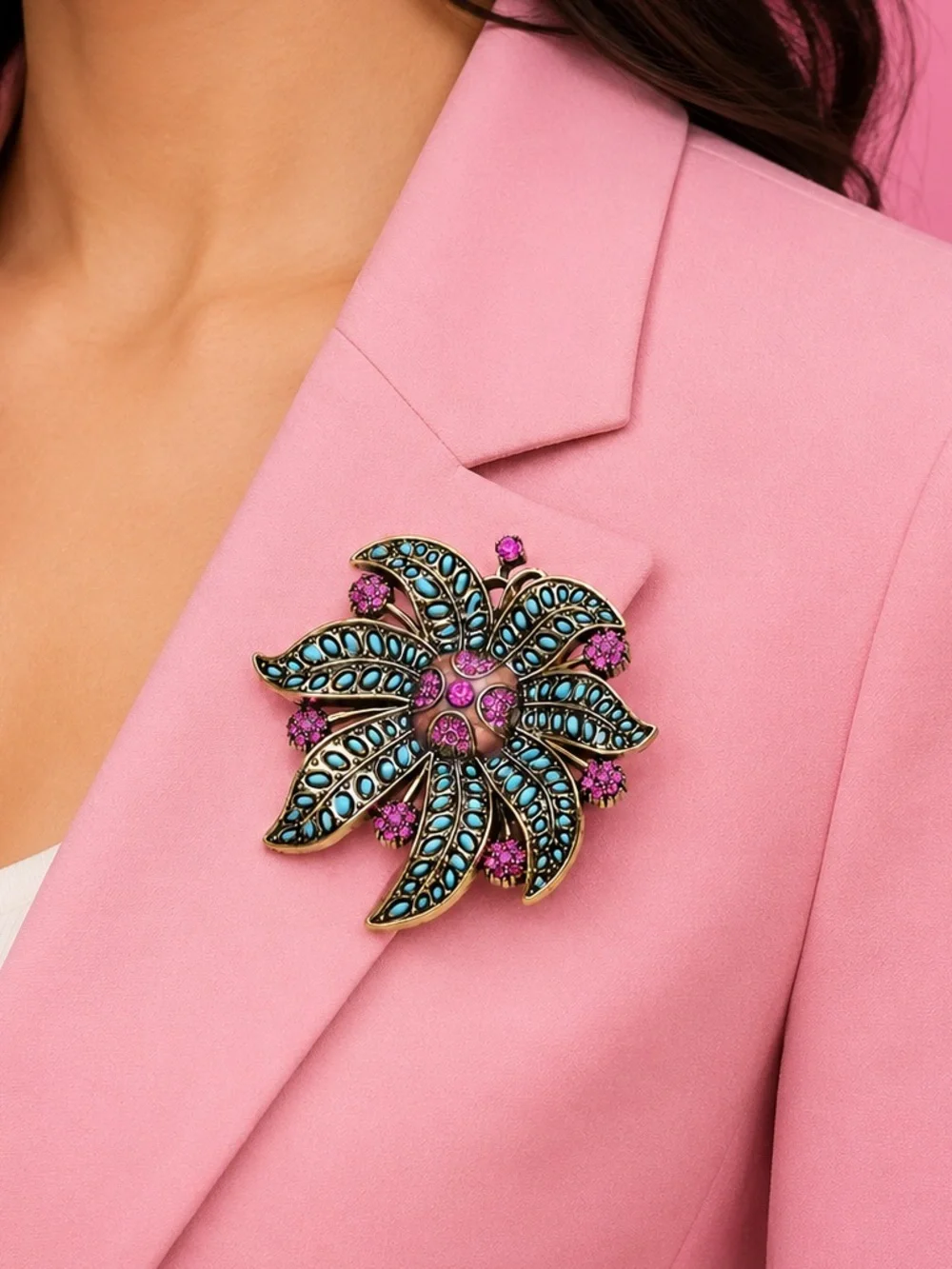 Art Deco Flower Crystal Brooch